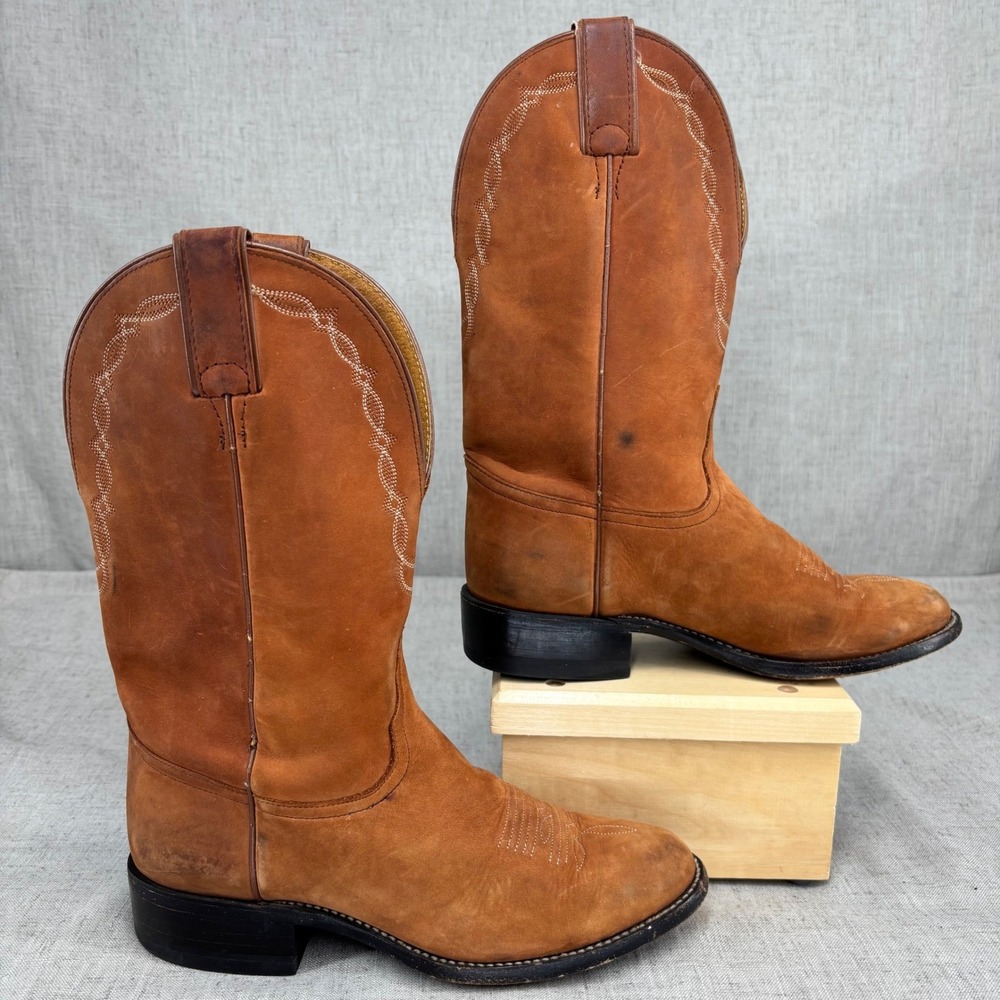 Tony Lama Cowboy Western Boots Tan Brown Leather Roper Women's Size 7B - Picture 2 of 9